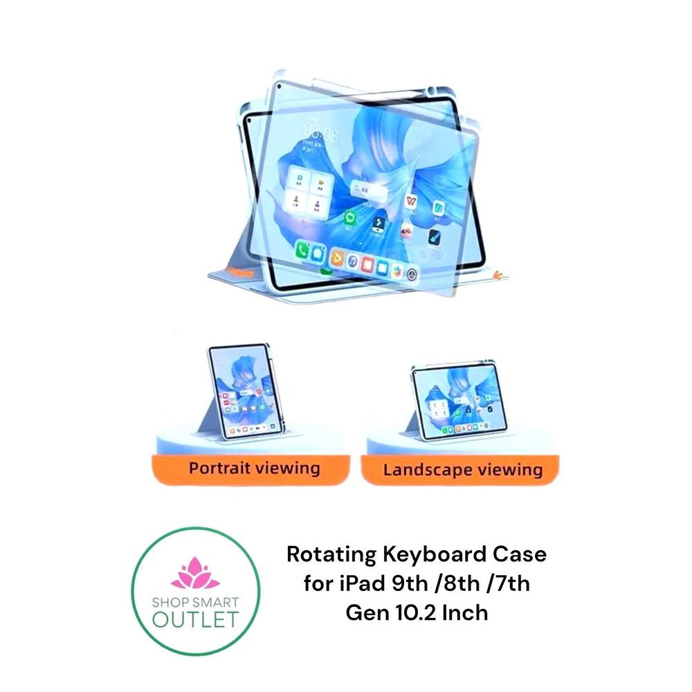 Rotating Keyboard Case for iPad 9th /8th /7th Gen 10.2 Inch